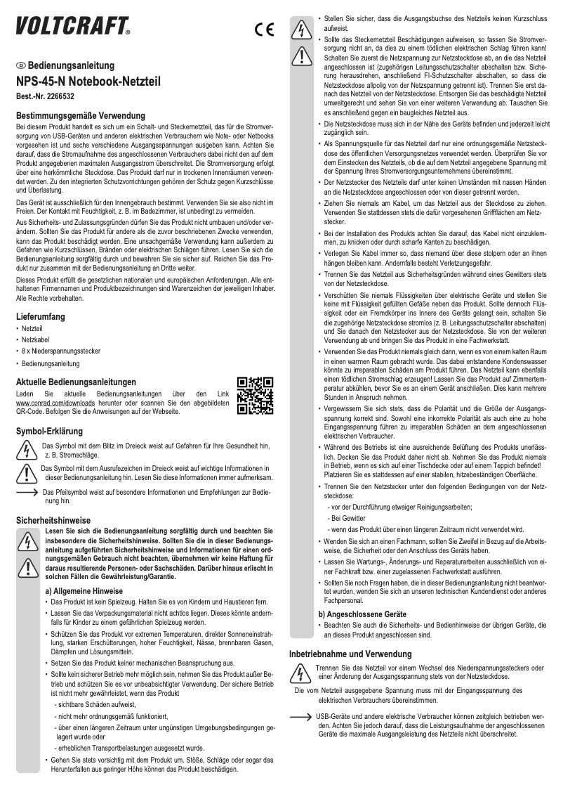 Page 1 de la notice Manuel utilisateur Voltcraft NPS-45-N