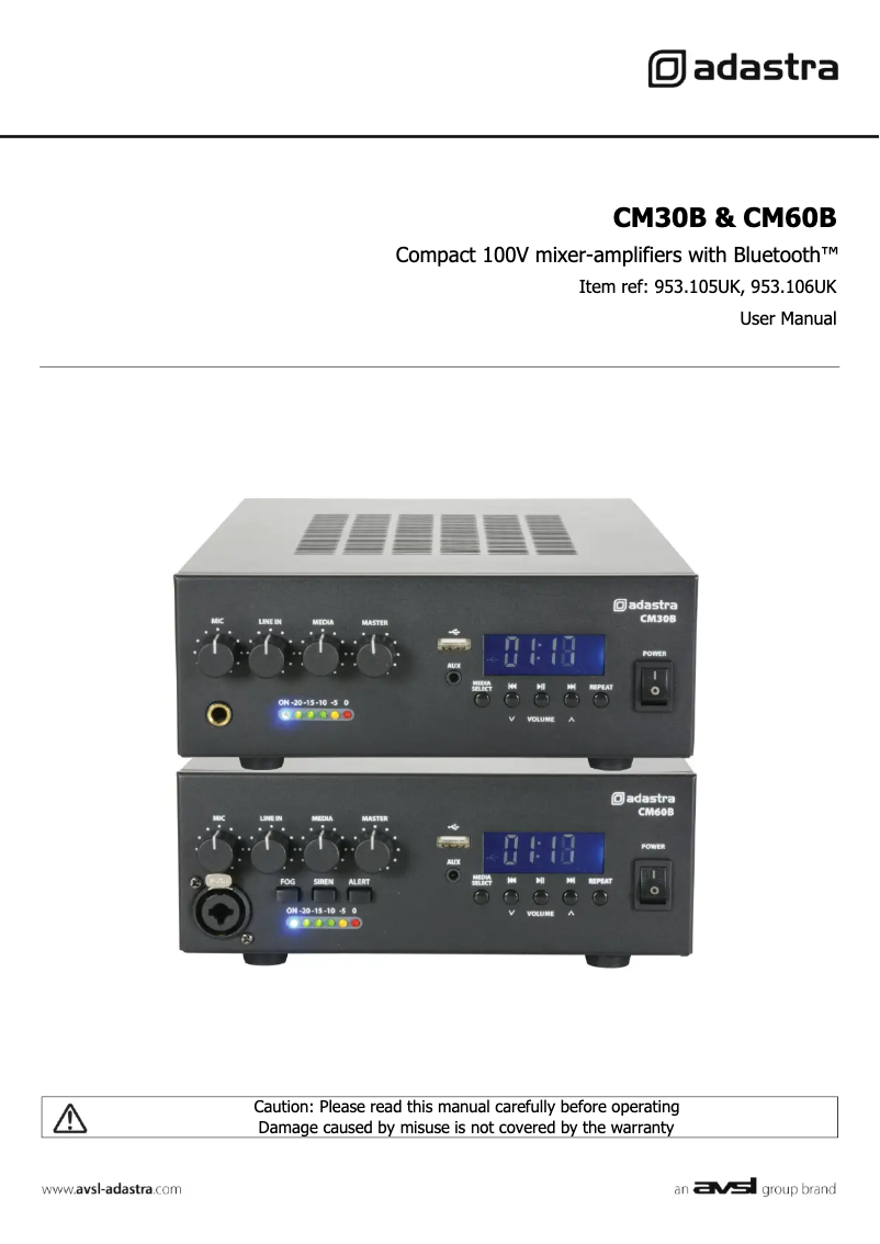 Page n°1 - Manuel utilisateur Adastra CM30B