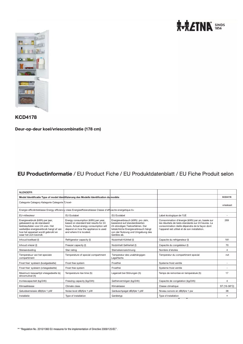 Page 1 de la notice Fiche technique Etna KCD4178