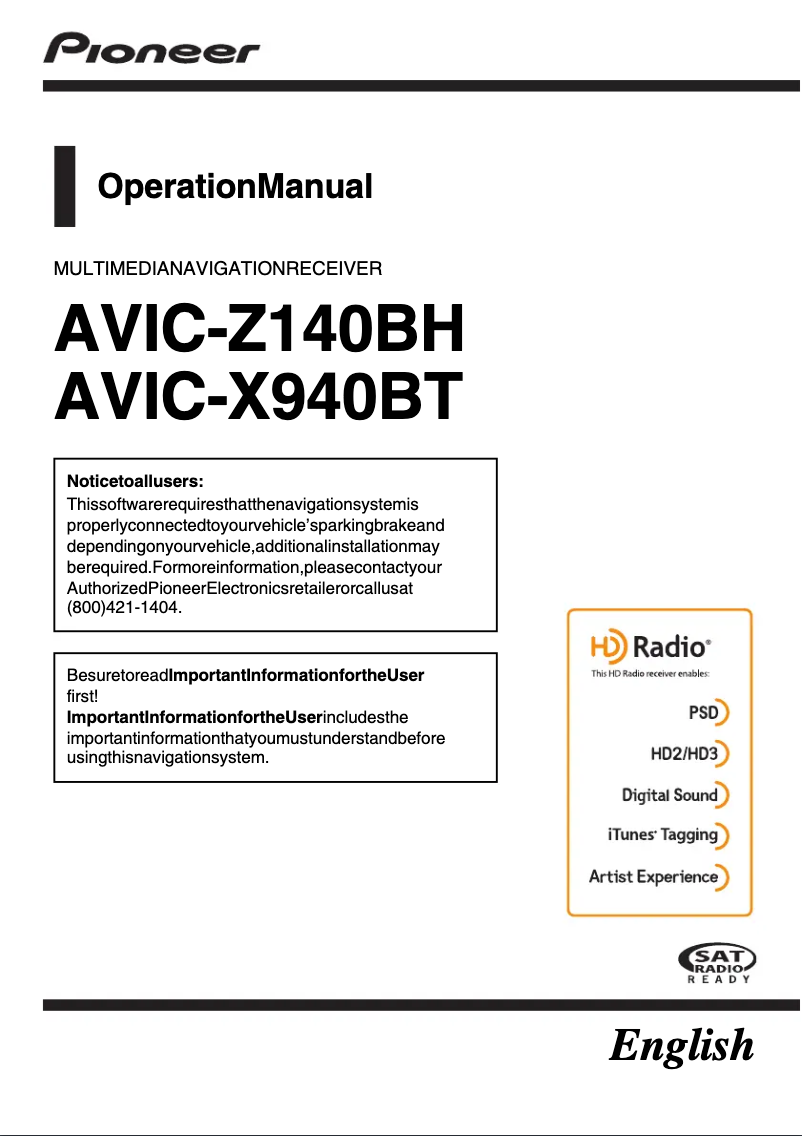 Page n°1 - Manuel utilisateur Pioneer AVIC-X940BT