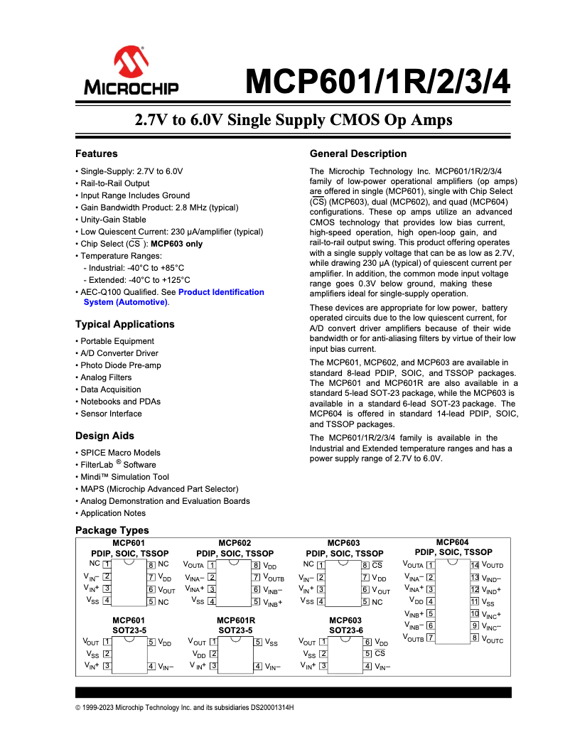 Page 1 de la notice Fiche technique Microchip MCP603