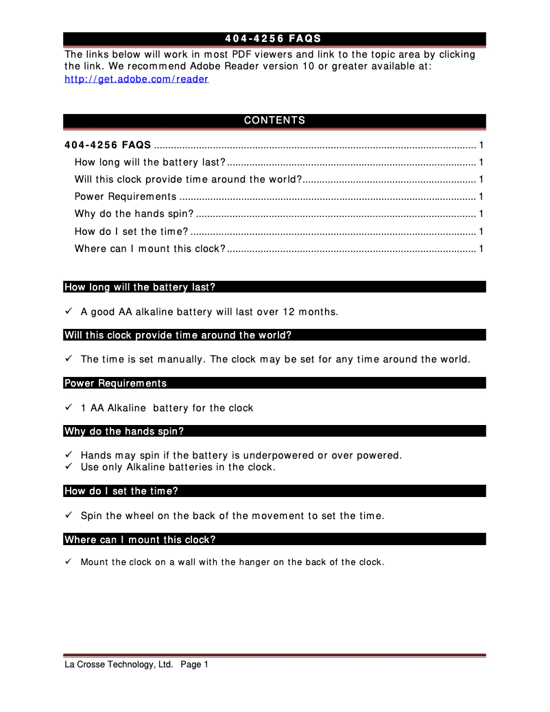 Page 1 de la notice FAQ La Crosse Technology 404-4256W