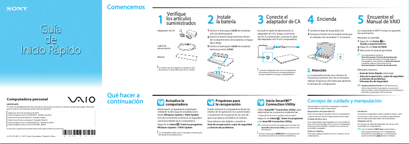 Página 1 del manual Guía de instalación Sony Vaio VPCYB13KX