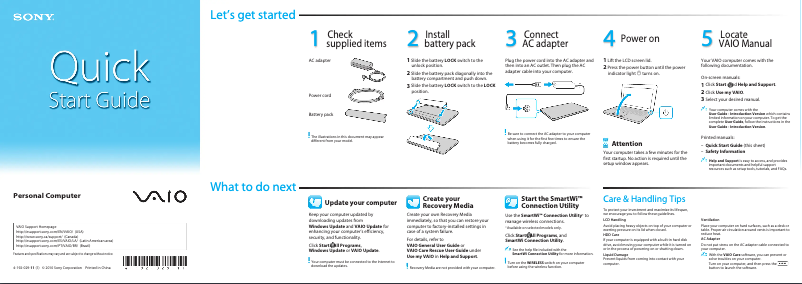 Page 1 de la notice Guide d'installation Sony Vaio VPCEF46FX