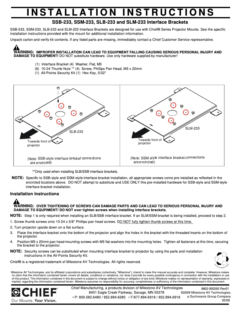 Page n°1 - Manuel utilisateur Chief SLM233