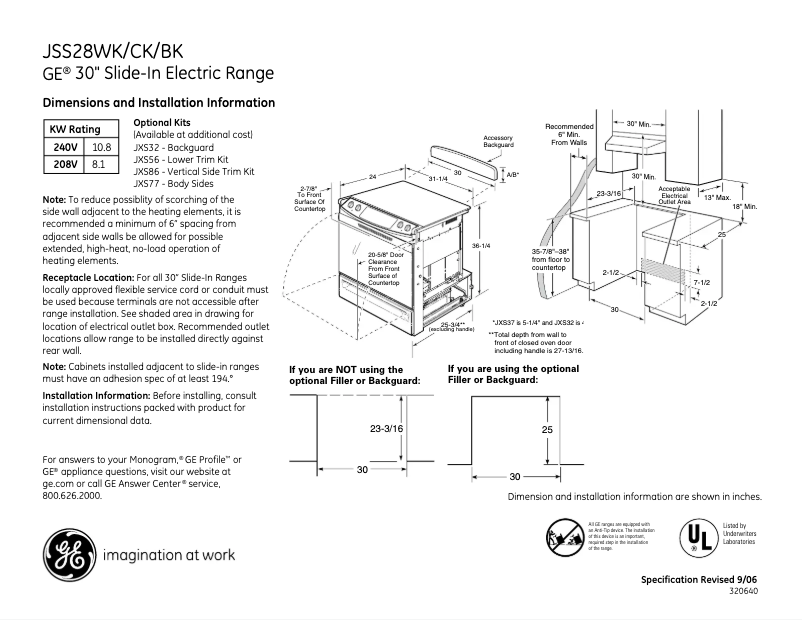 Page 1 of the manual Technical Sheet GE JSS28CKCC