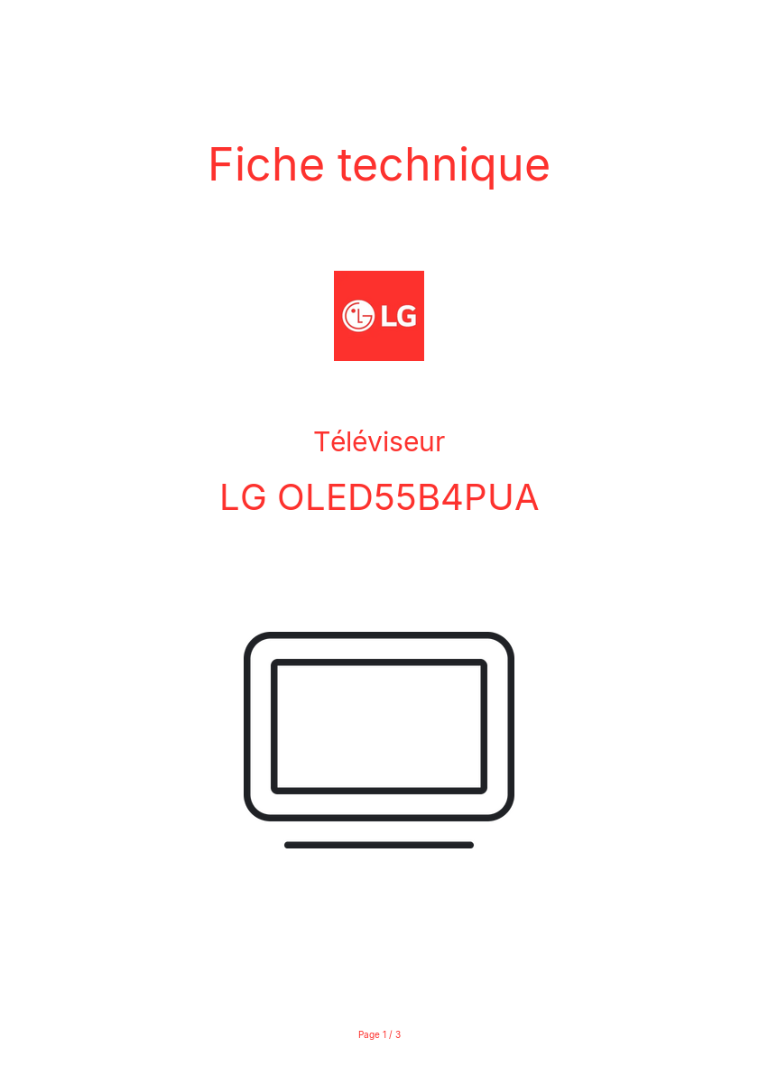 Page n°1 - Fiche technique LG OLED55B4PUA