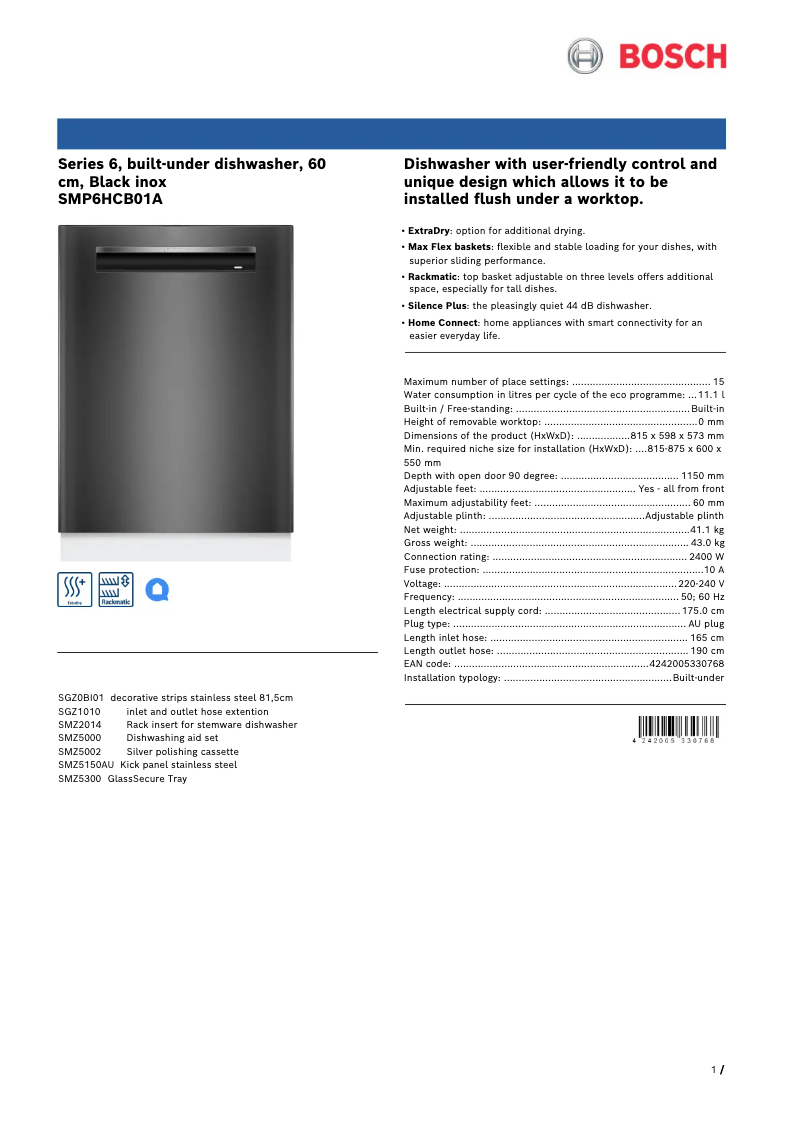 Página 1 del manual Ficha técnica Bosch SMP6HCB01A