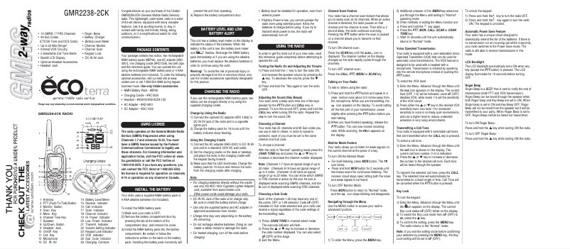 Page 1 de la notice Manuel utilisateur Uniden GMR2238-2CK