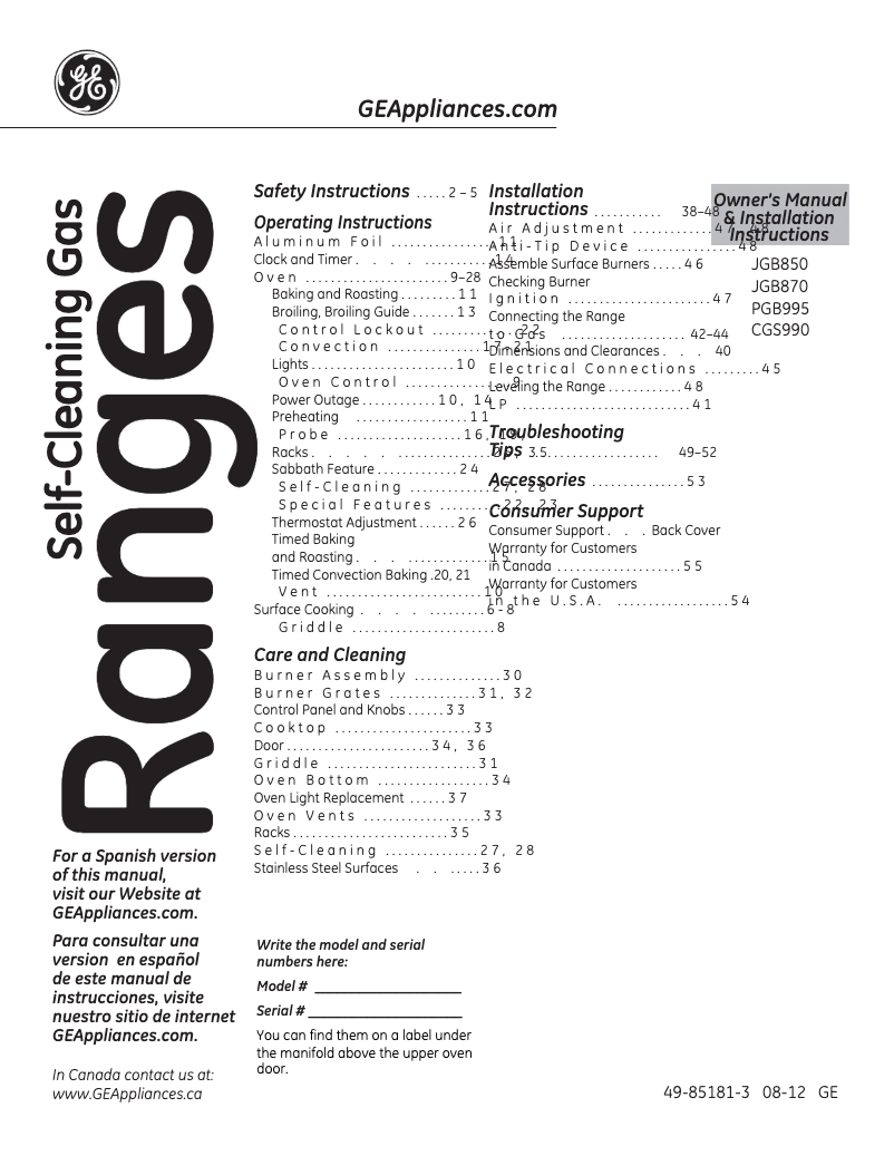 Page 1 de la notice Guide d'installation GE PGB995DETBB