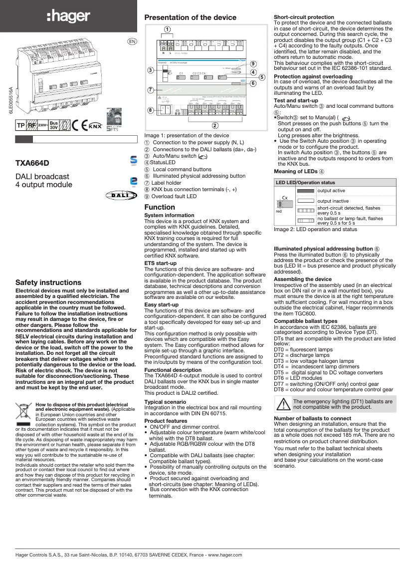 Image de la première page du manuel de l'appareil TXA664D