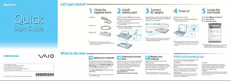 Image de la première page du manuel de l'appareil Vaio VGN-NS230D