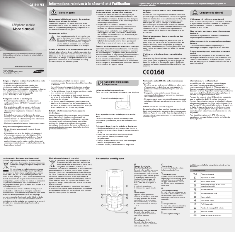 Page n°1 - Manuel utilisateur Samsung E1170