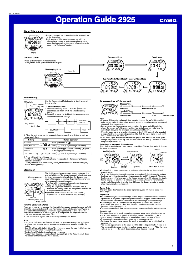 Page 1 de la notice Manuel utilisateur Casio W-752D-1AVES