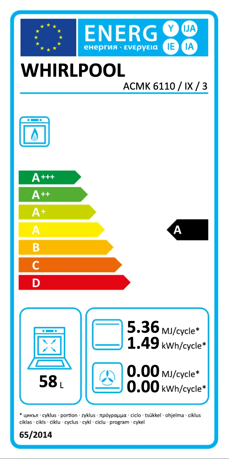 Page 1 de la notice Label énergétique Whirlpool ACMK 6110/IX/3