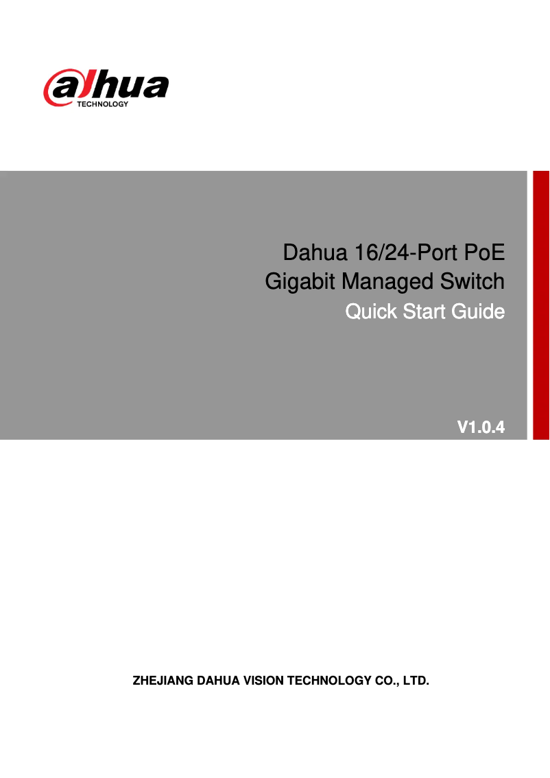 Page 1 de la notice Guide de démarrage rapide Dahua Technology PFS4226-24GT-240