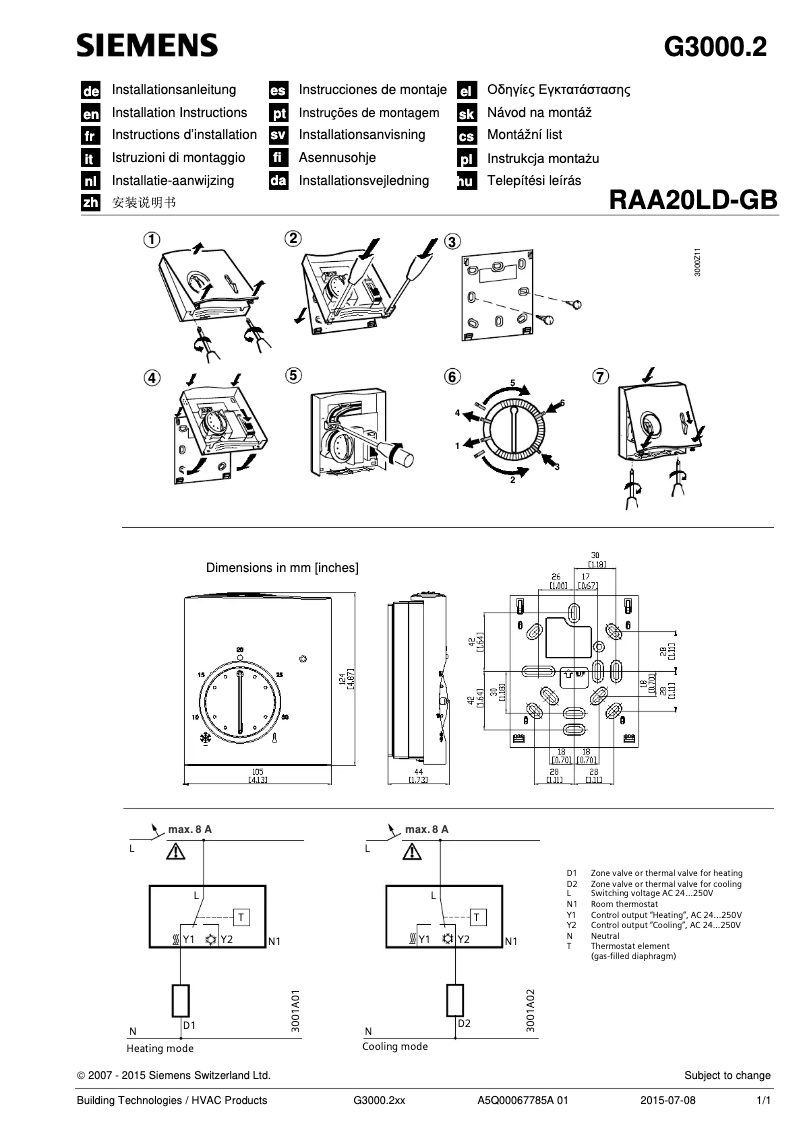 Page n°1 - Manuel utilisateur Siemens RAA20LD-GB
