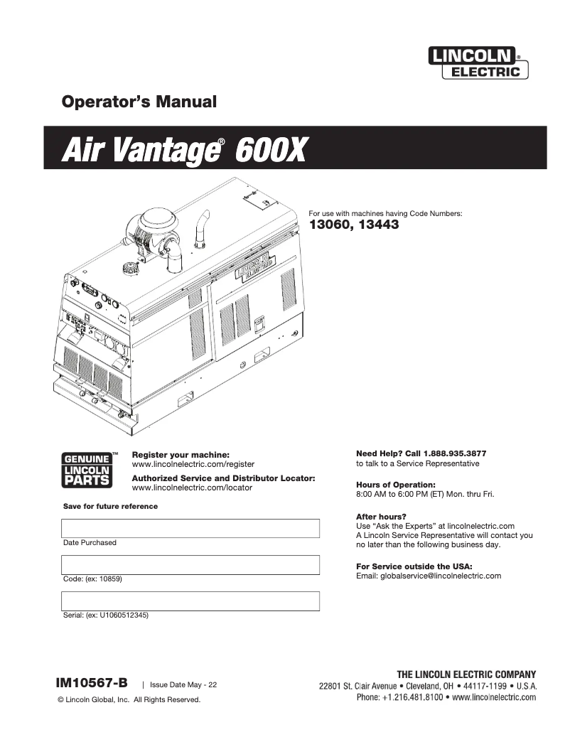 Página 1 del manual Manual de usuario Lincoln Electric Air Vantage 600X