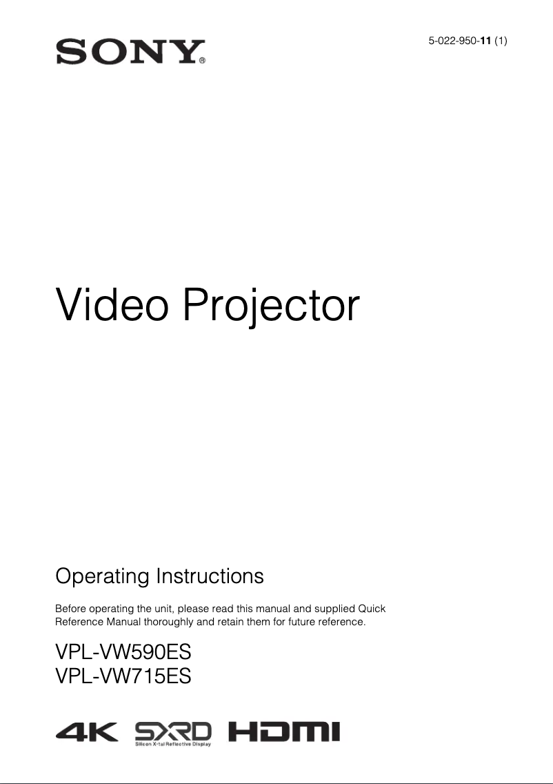 Page 1 de la notice Manuel utilisateur Sony VPL-VW715ES