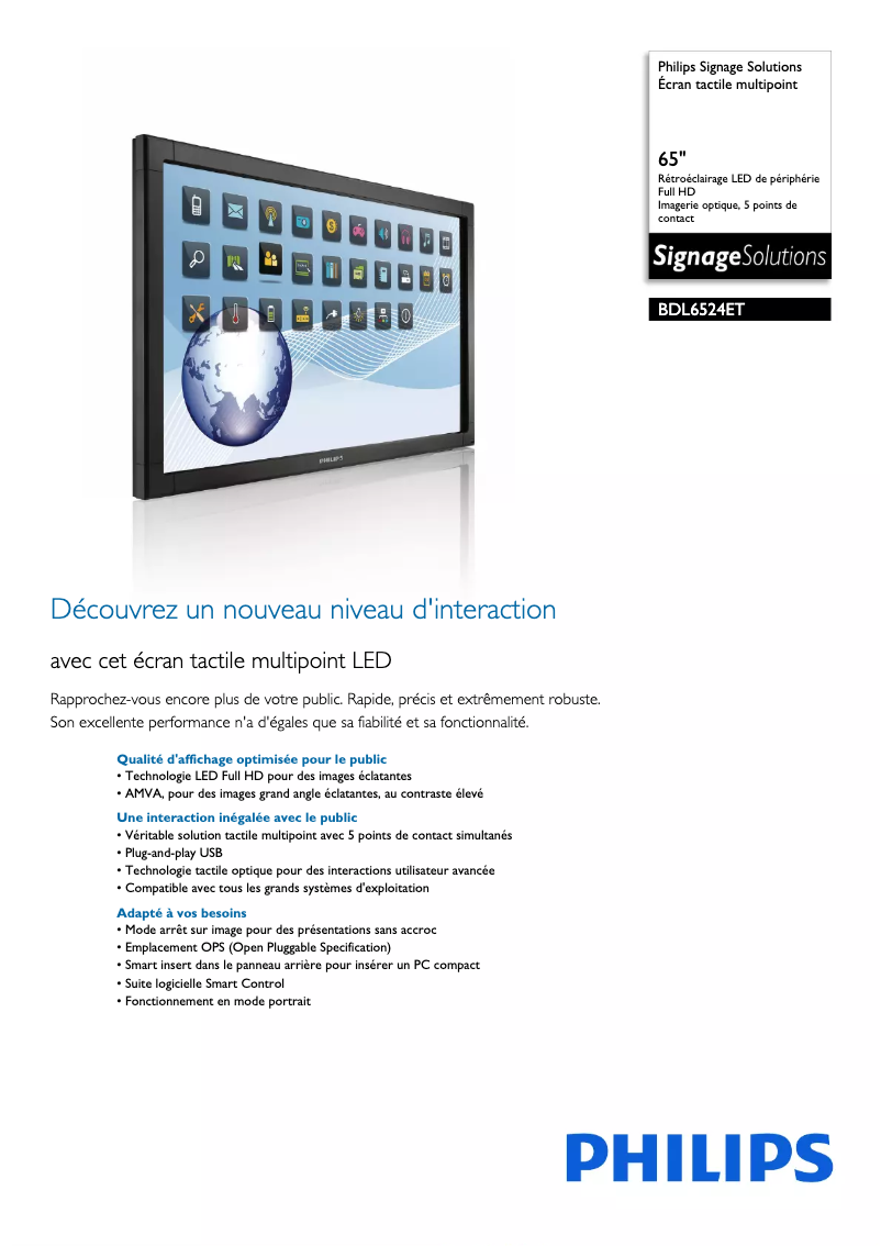 Image de la première page du manuel de l'appareil Signage Solutions BDL6524ET