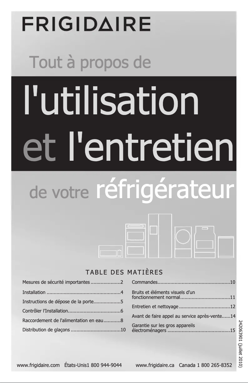 Page n°1 - Manuel utilisateur Frigidaire FFTR2126LW