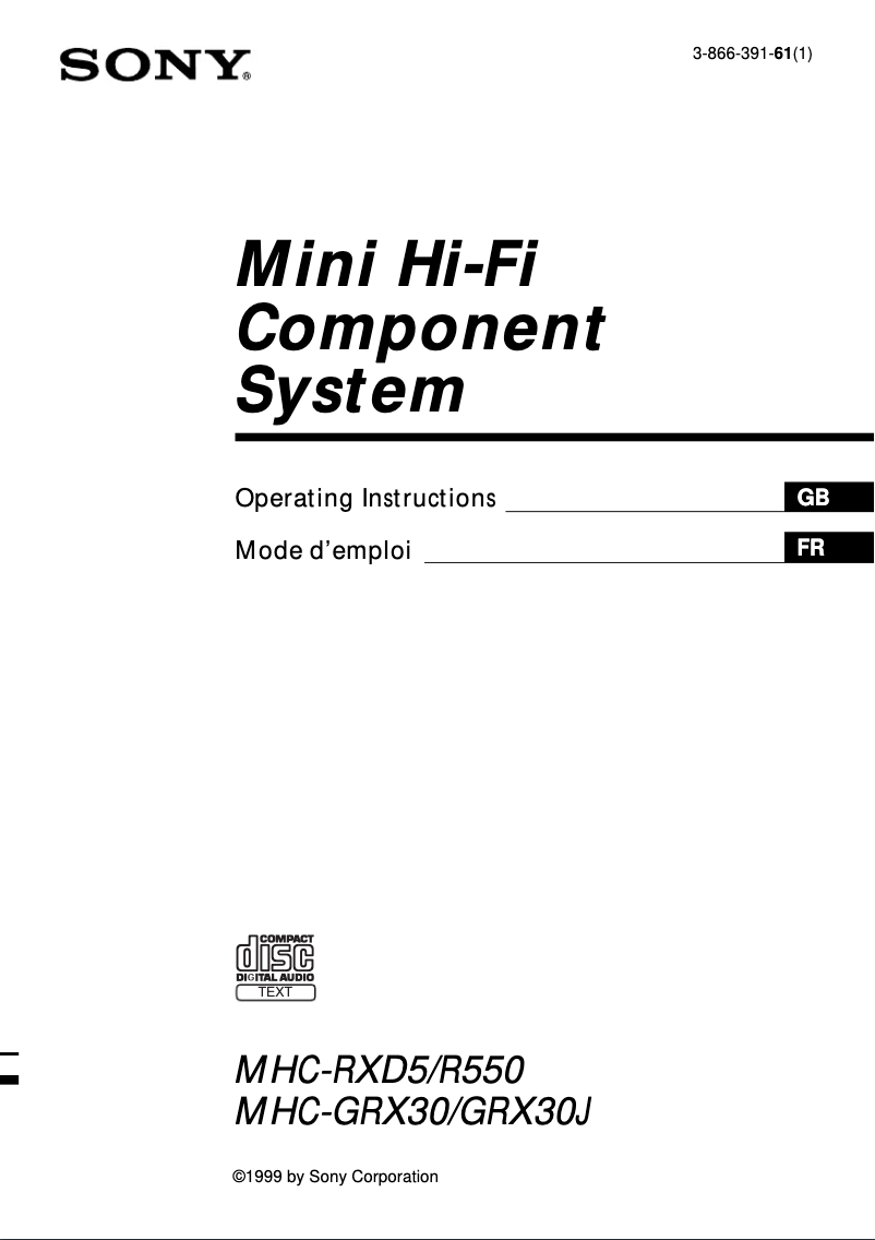 Page n°1 - Manuel utilisateur Sony MHC-GRX30J
