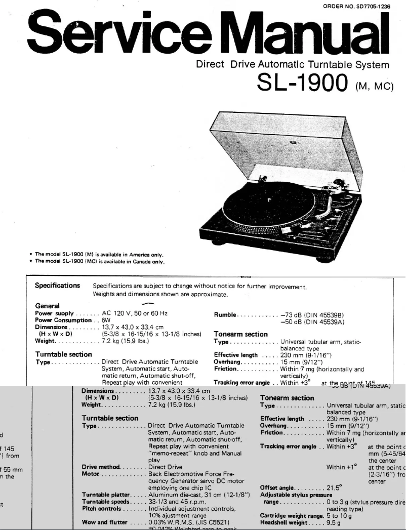 Page n°1 - Manuel utilisateur Technics SL-1900