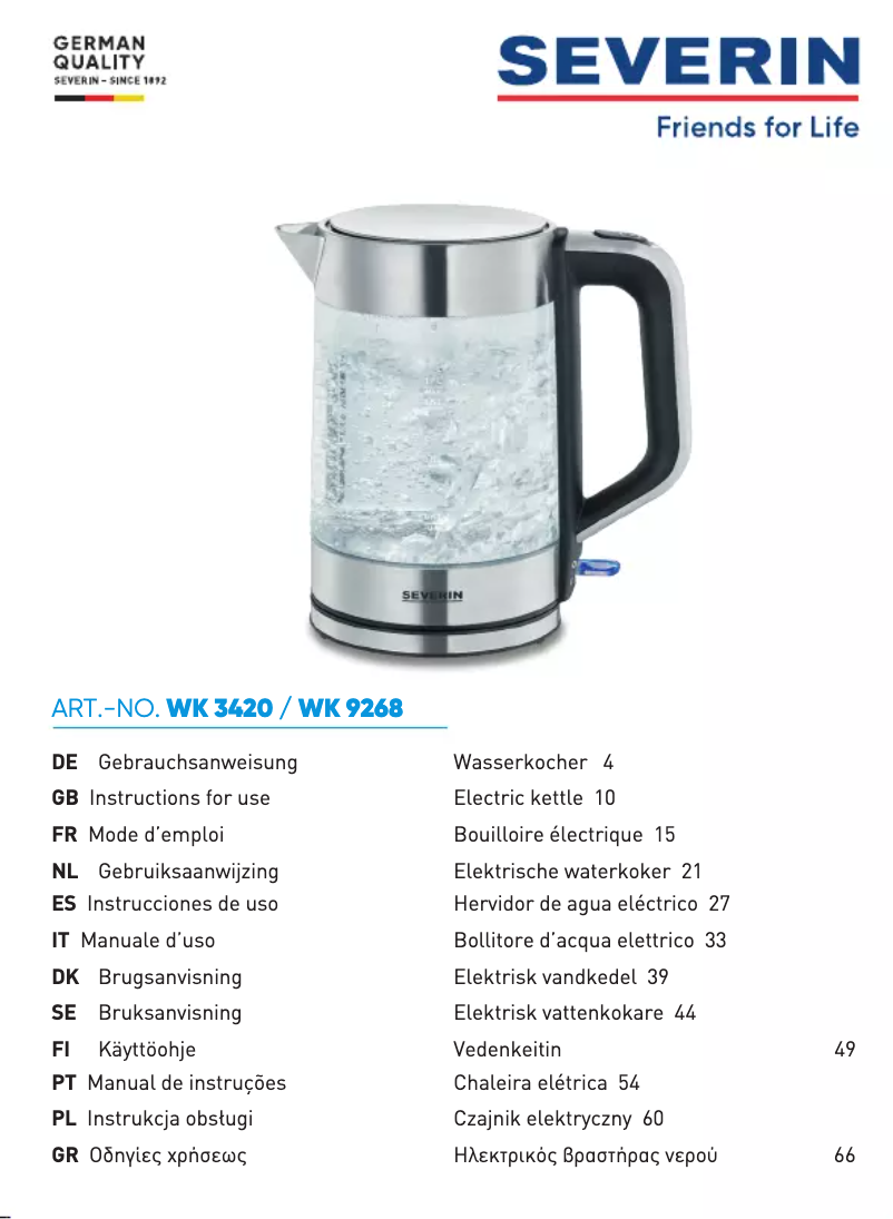 Page n°1 - Manuel utilisateur Severin WK 9268