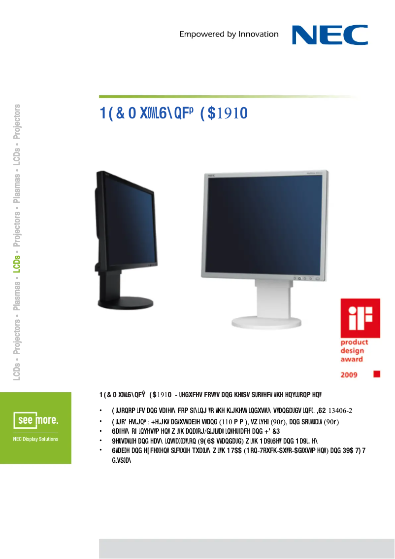 Image de la première page du manuel de l'appareil MultiSync EA191M