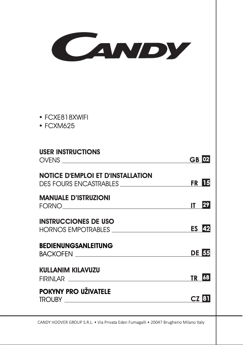 Page 1 de la notice Manuel utilisateur Candy FCXM625X