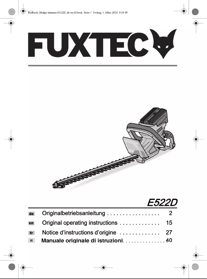 Page 1 de la notice Manuel utilisateur Fuxtec E522D