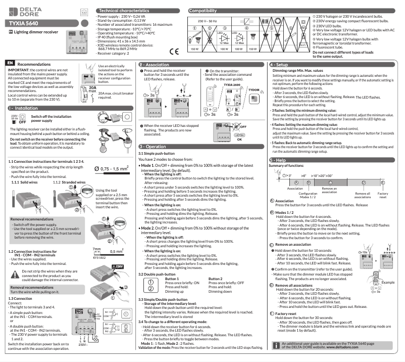 Page 1 de la notice Manuel utilisateur Delta Dore Tyxia 5640