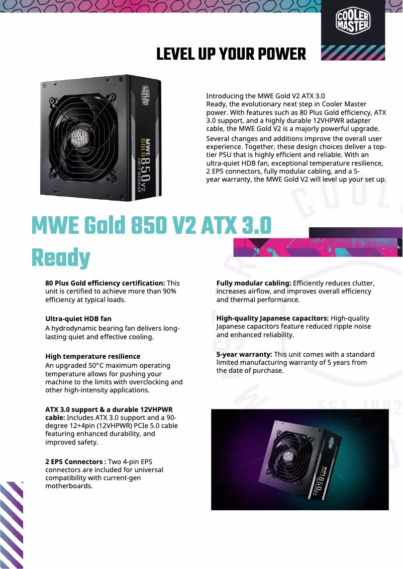 Page n°1 - Fiche technique Cooler Master MWE Gold 850 V2