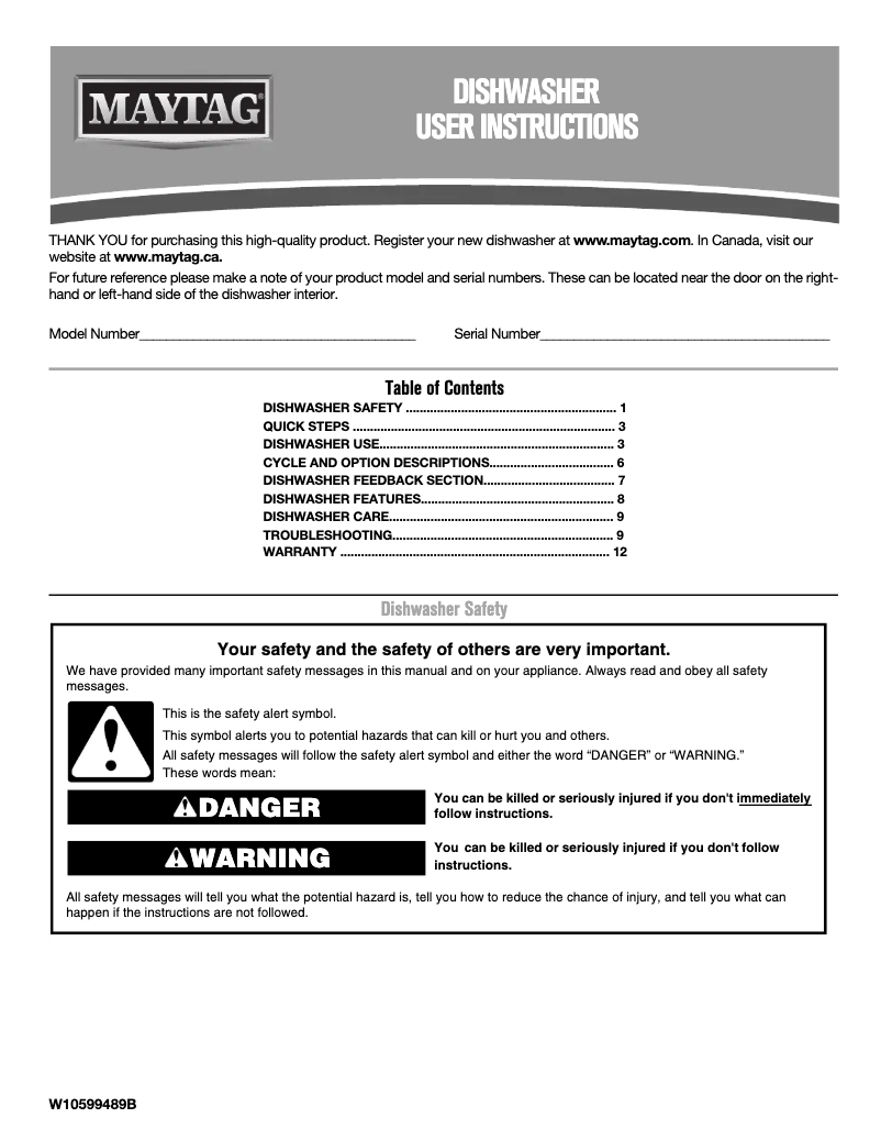 Page n°1 - Manuel utilisateur Maytag MDB6949SDE