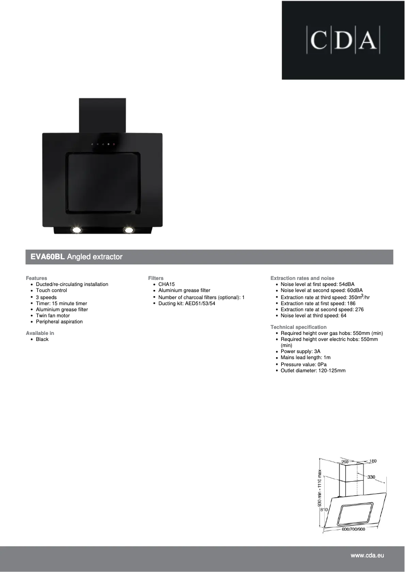 Page 1 de la notice Fiche technique CDA EVA60BL