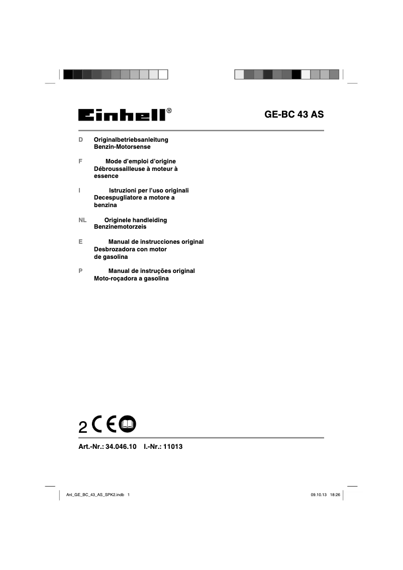 Page 1 de la notice Manuel utilisateur Einhell GE-BC 43 AS