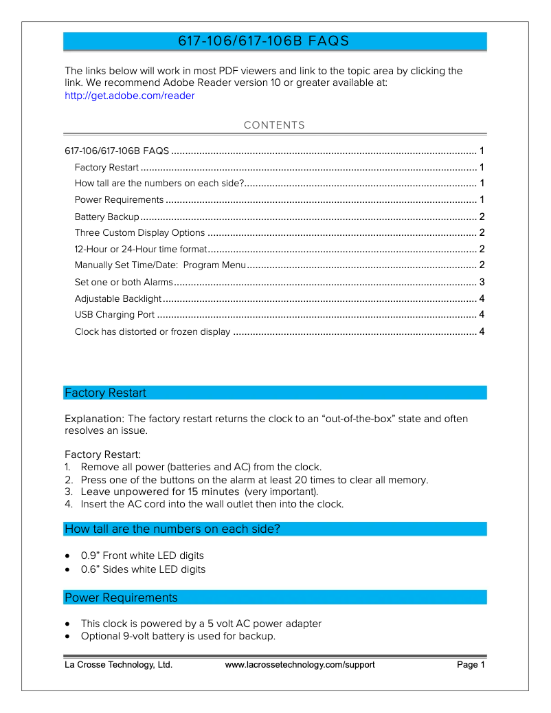 Página 1 del manual Preguntas frecuentes La Crosse Technology 617-106