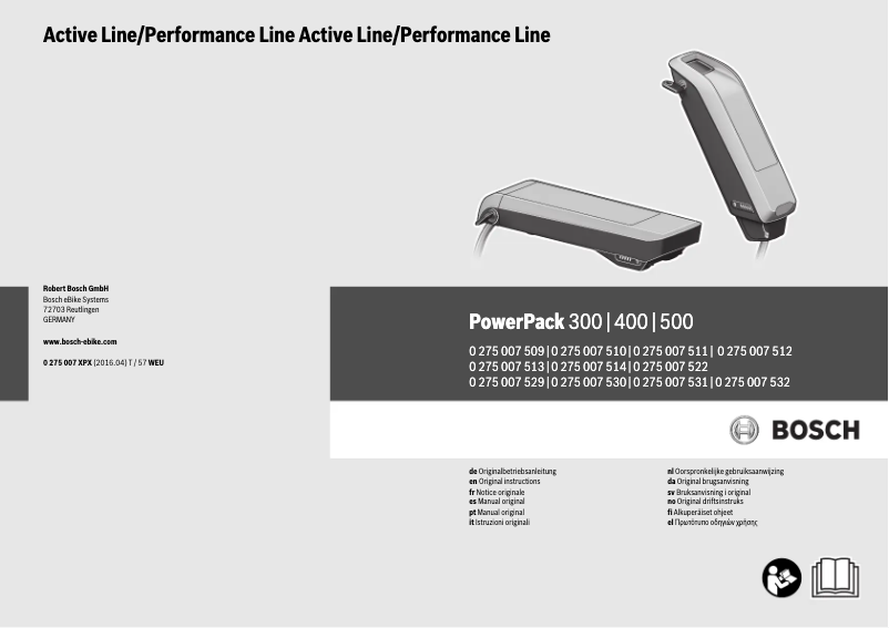 Page n°1 - Manuel utilisateur Bosch PowerPack 300 Active Line