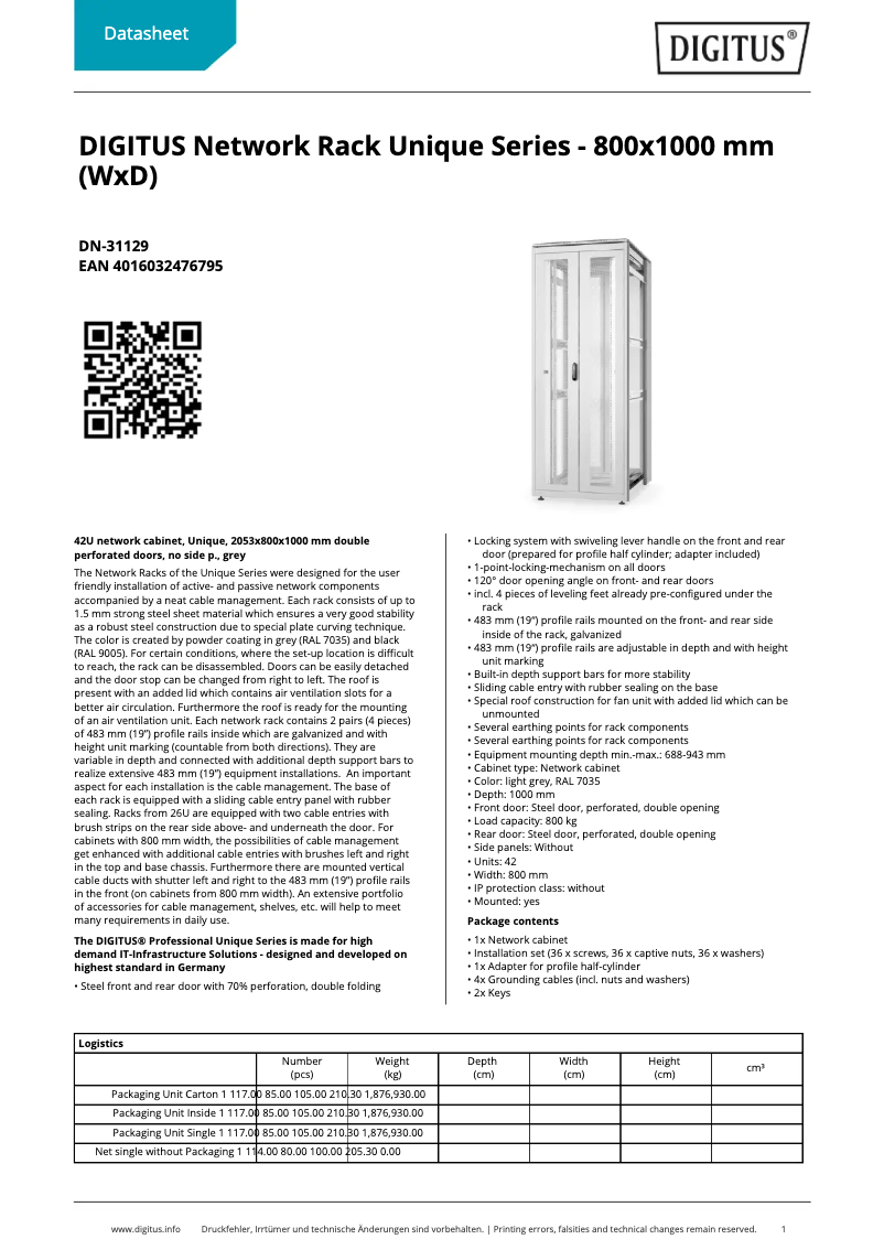 Página 1 del manual Ficha técnica Digitus DN-31129
