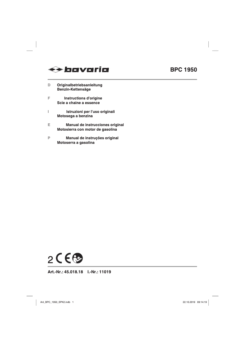 Page 1 de la notice Manuel utilisateur Einhell BPC 1950