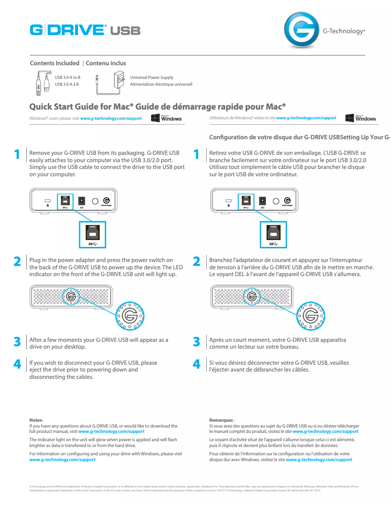 Page n°1 - Guide d'installation G-Technology G-DRIVE USB