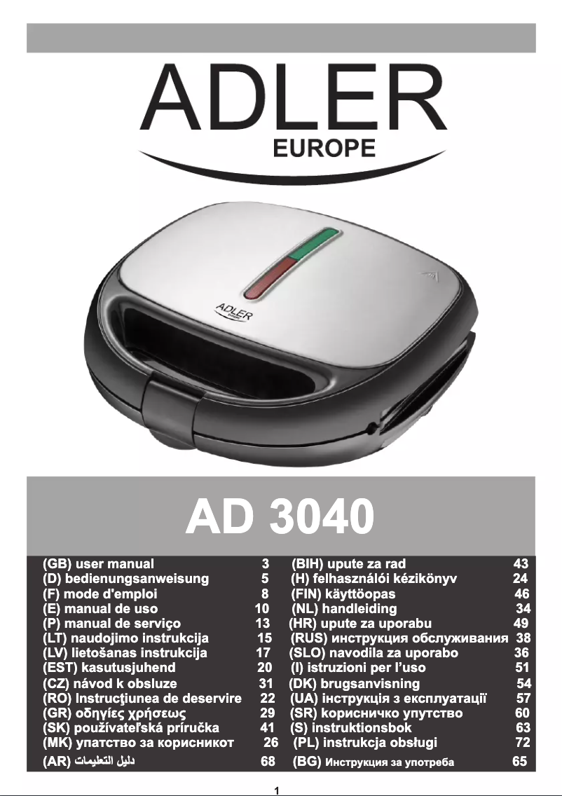 Page n°1 - Manuel utilisateur Adler AD 3040