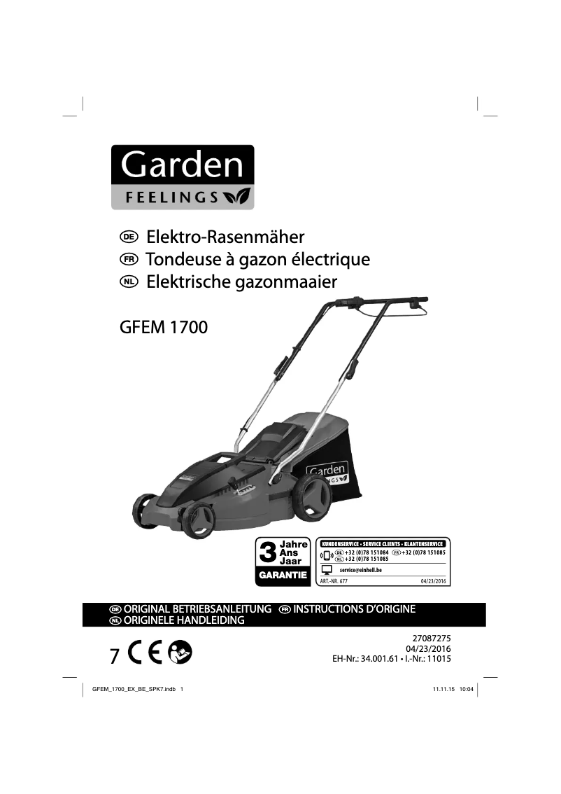 Page 1 de la notice Manuel utilisateur Garden Feelings GFEM 1700