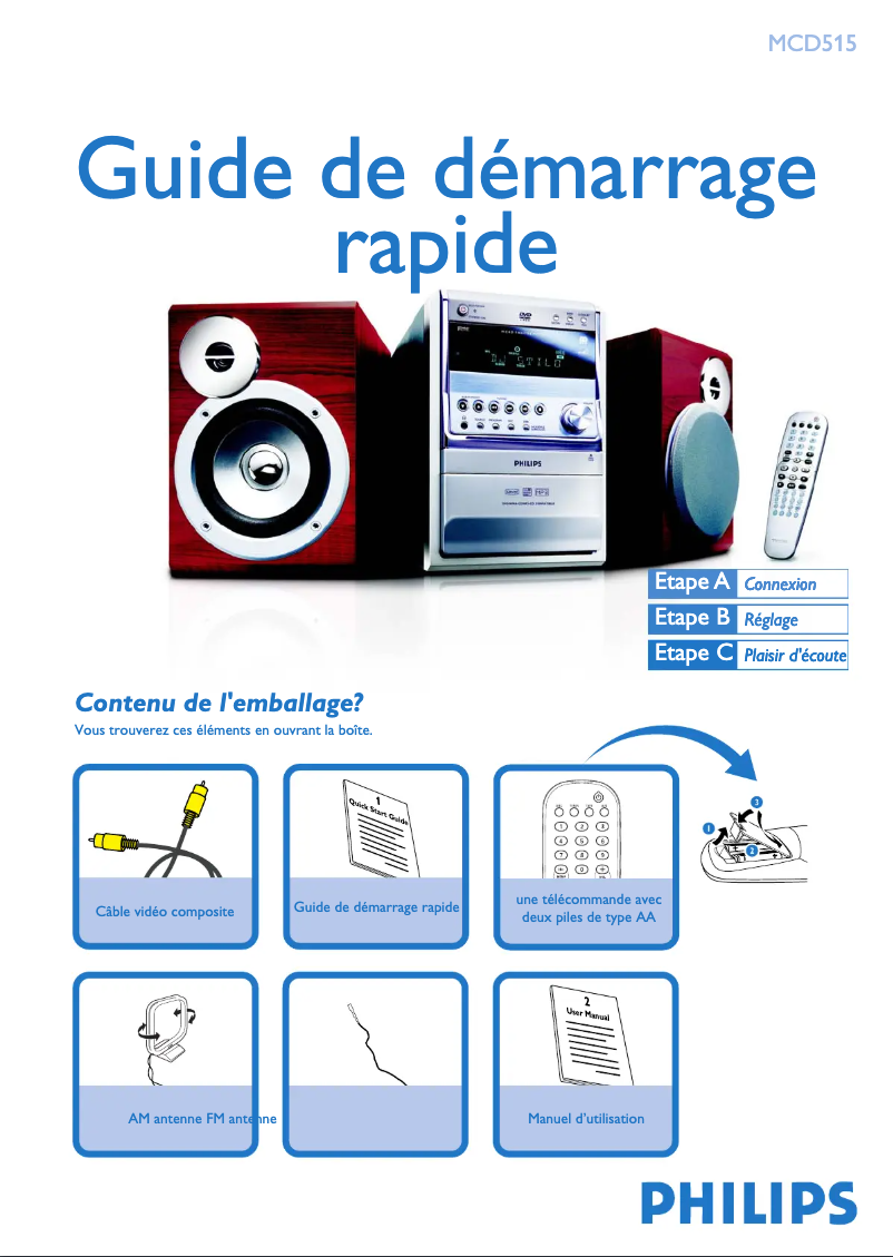 Page n°1 - Guide de démarrage rapide Philips MCD515