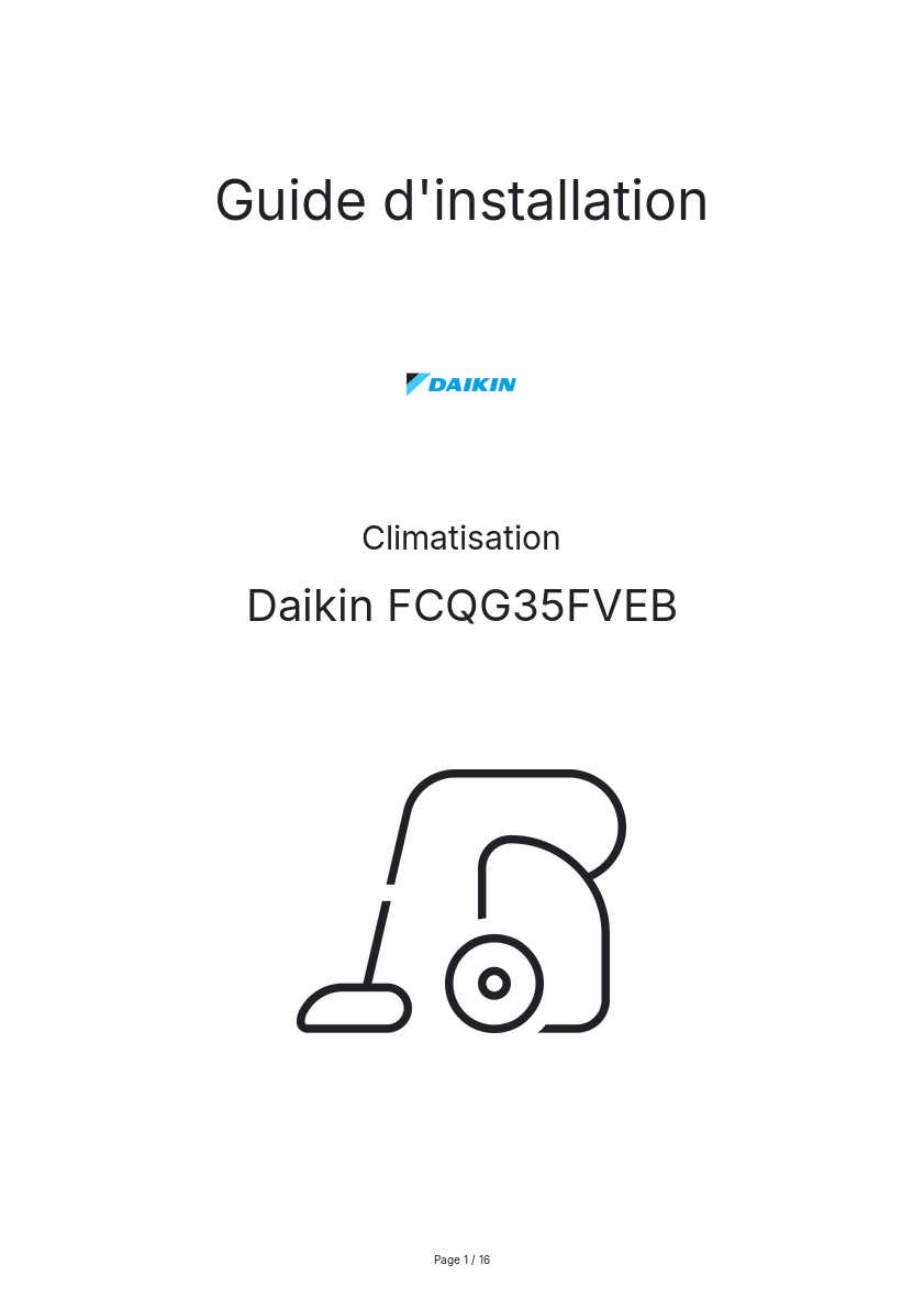 Page n°1 - Guide d'installation Daikin FCQG35FVEB