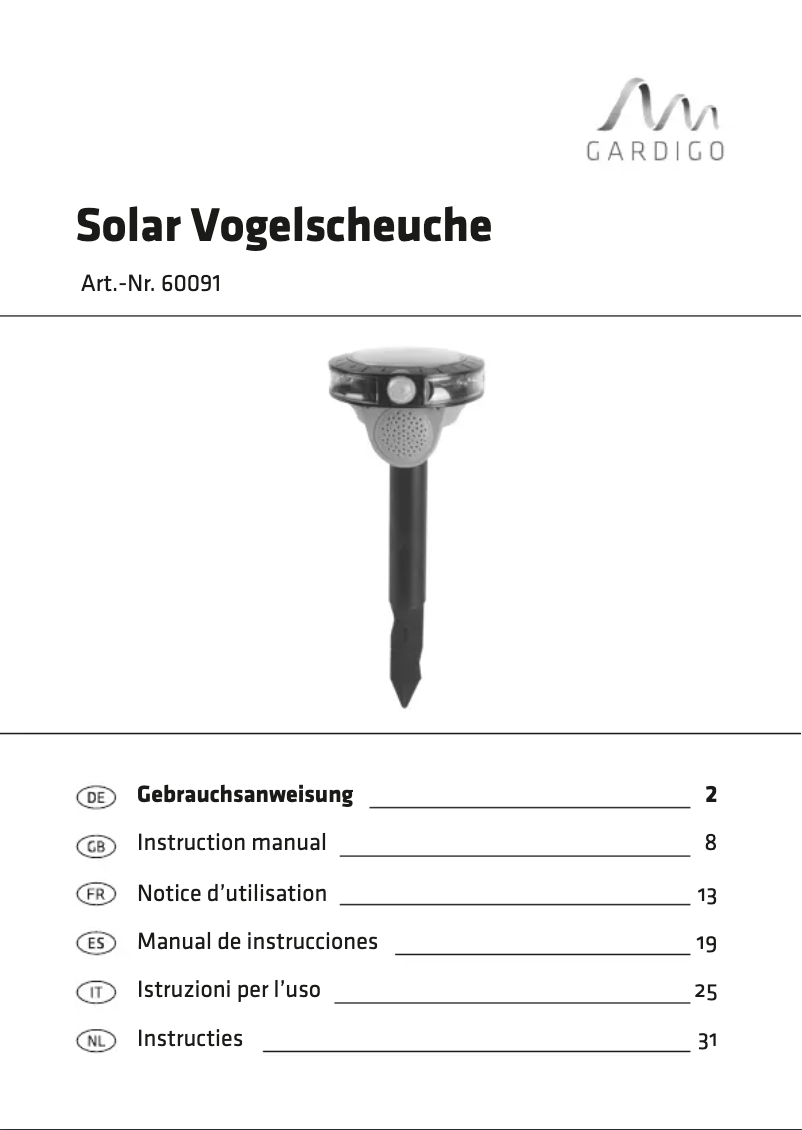 Page 1 de la notice Manuel utilisateur Gardigo 60091