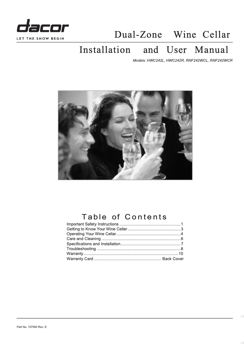 Page 1 de la notice Manuel utilisateur Dacor HWC241L