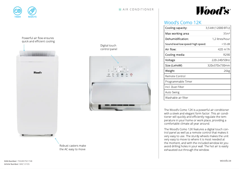 Page 1 de la notice Fiche technique Wood's AC Como12K