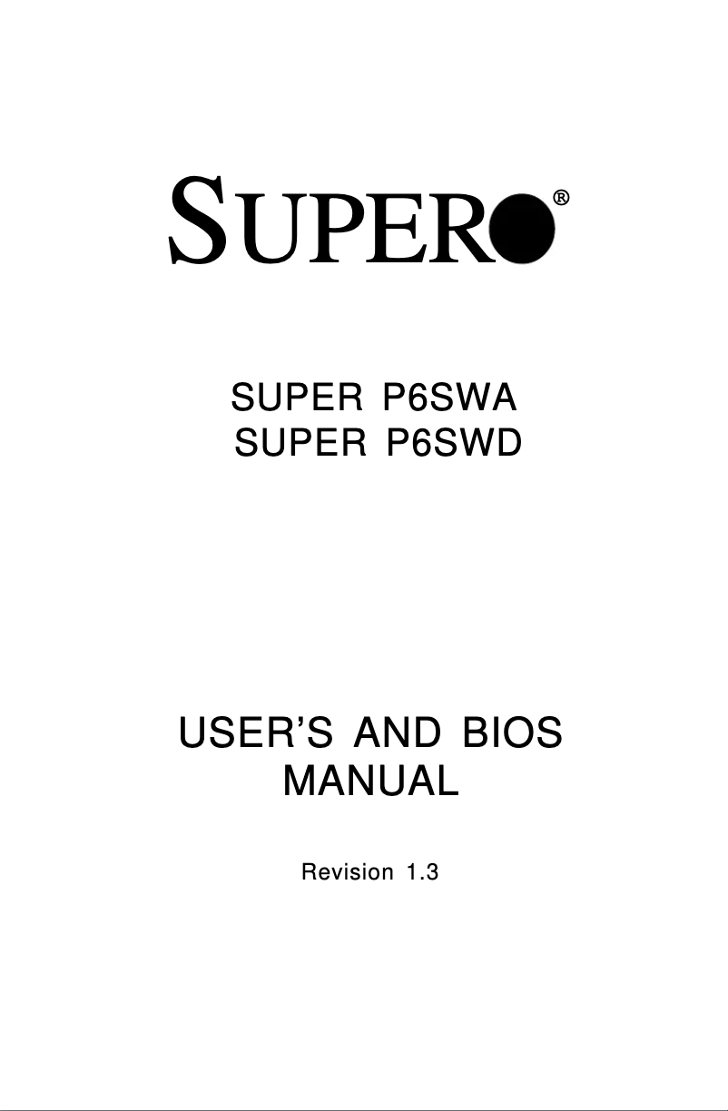 Page n°1 - Manuel utilisateur Supermicro P6SWD