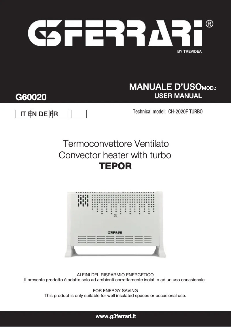 Page 1 de la notice Manuel utilisateur G3 Ferrari Tepor G60020